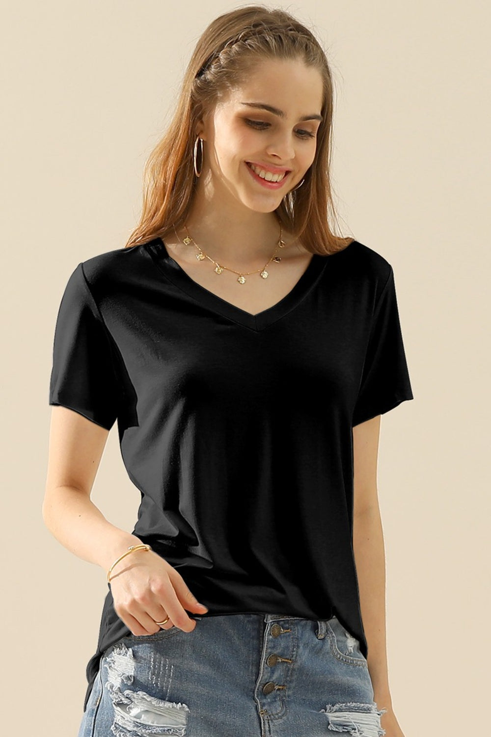 Ninexis Full Size V-Neck Short Sleeve T-Shirt | Shop Webbi