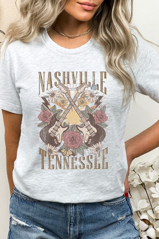 Nashville Tennessee Rose and Guitars Graphic Tee | Shop Webbi