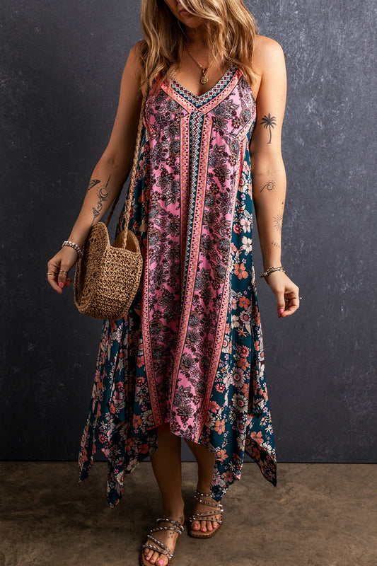 Printed V-Neck Midi Cami Dress | Shop Webbi