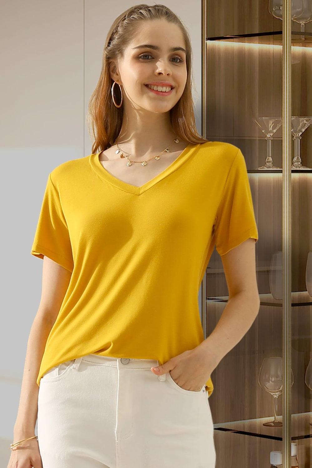 Ninexis Full Size V-Neck Short Sleeve T-Shirt | Shop Webbi