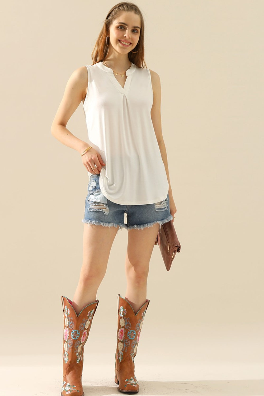 Notched Sleeveless Top | Shop Webbi