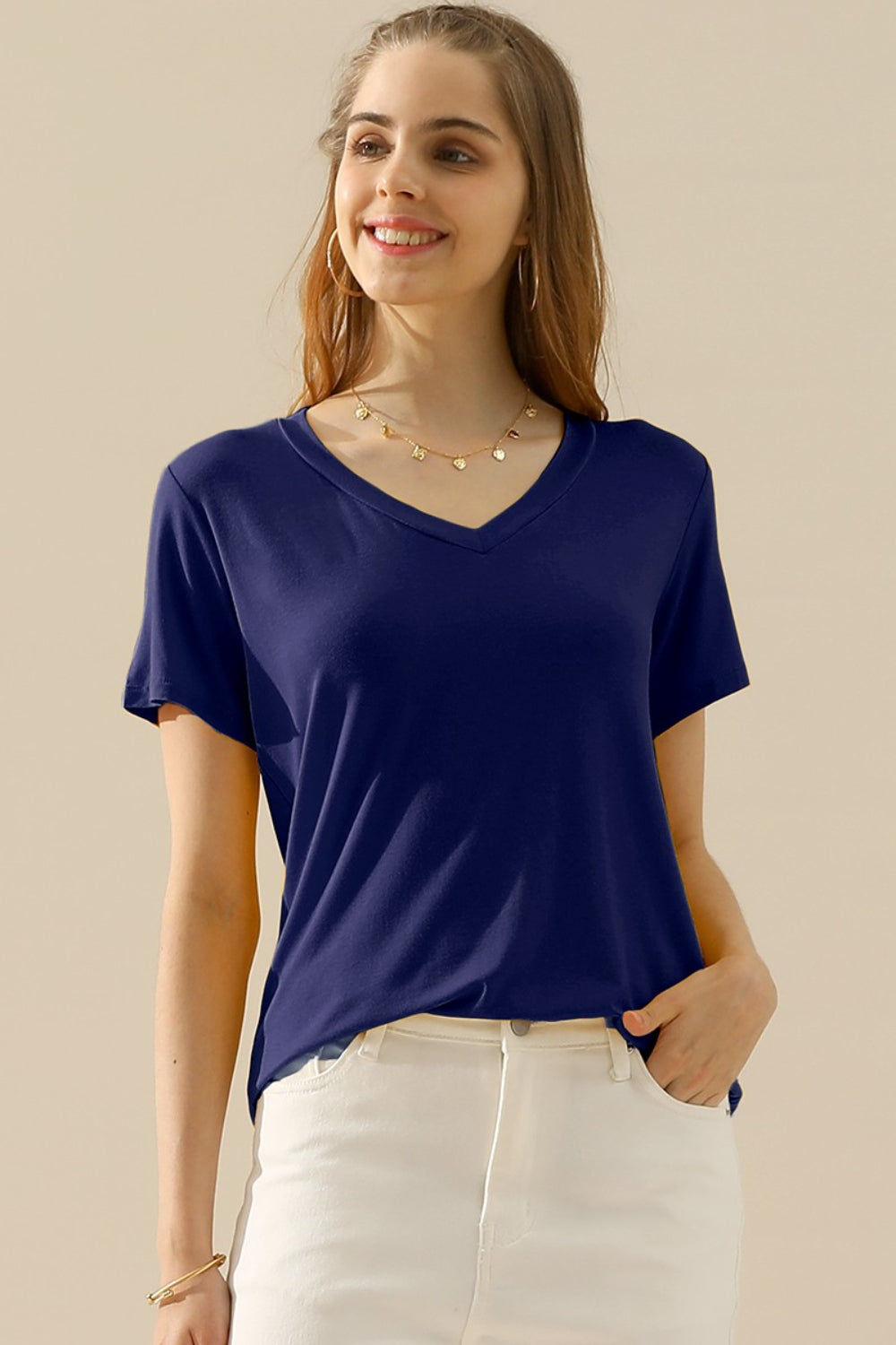 Ninexis Full Size V-Neck Short Sleeve T-Shirt | Shop Webbi