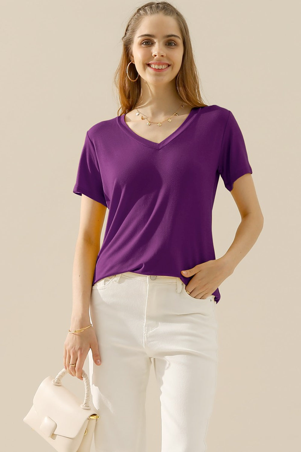 Ninexis Full Size V-Neck Short Sleeve T-Shirt | Shop Webbi