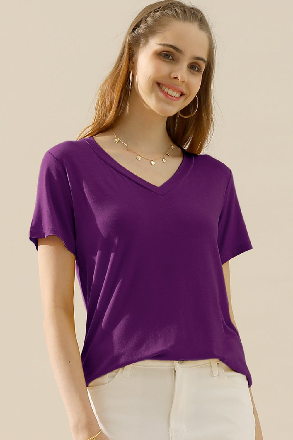 Ninexis Full Size V-Neck Short Sleeve T-Shirt | Shop Webbi