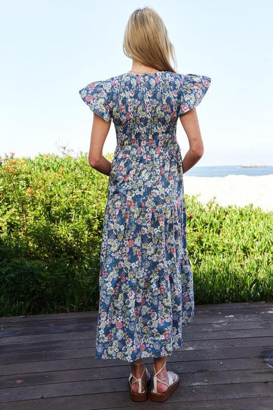 Vintage Garden Floral Flutter Smocking Midi Dress | Shop Webbi