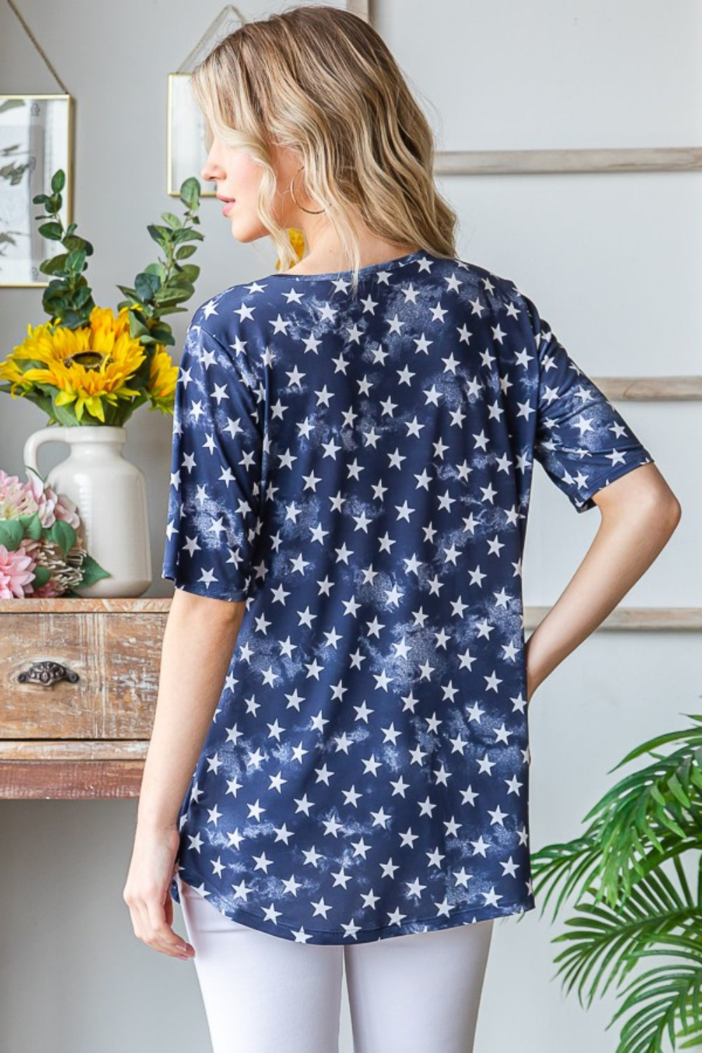 Heimish Full Size Short Sleeve Crisscross Star Babydoll Top | Shop Webbi
