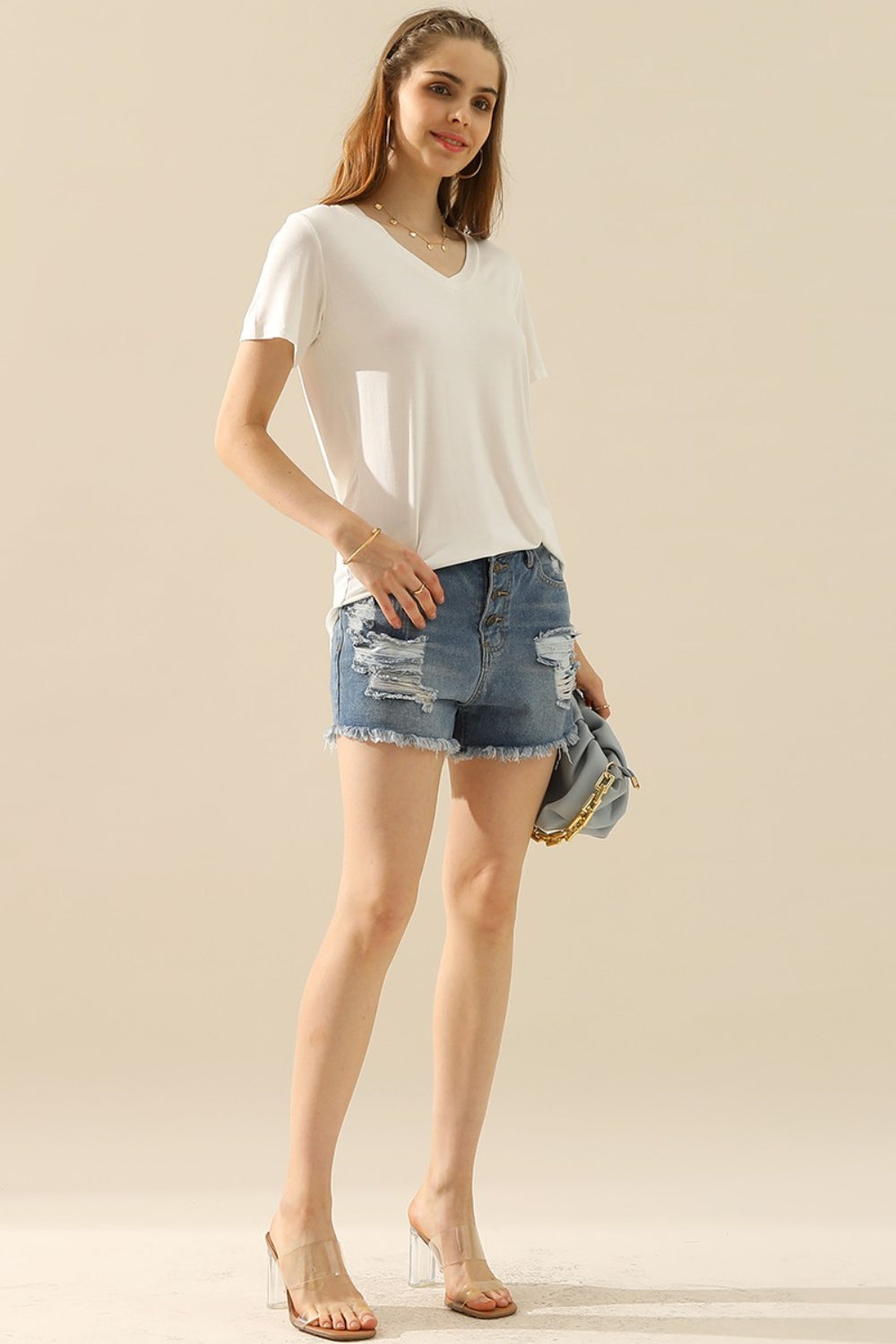 Ninexis Full Size V-Neck Short Sleeve T-Shirt | Shop Webbi