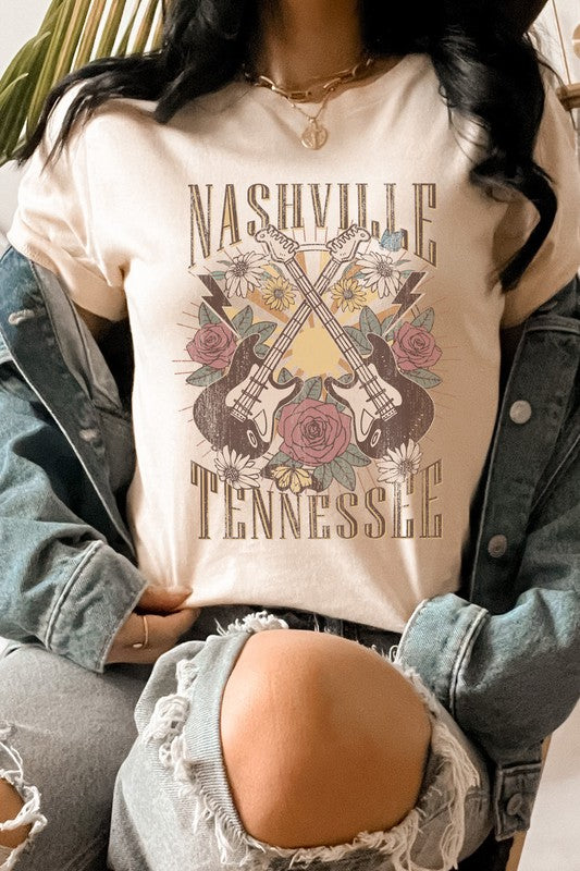 Nashville Tennessee Rose and Guitars Graphic Tee | Shop Webbi