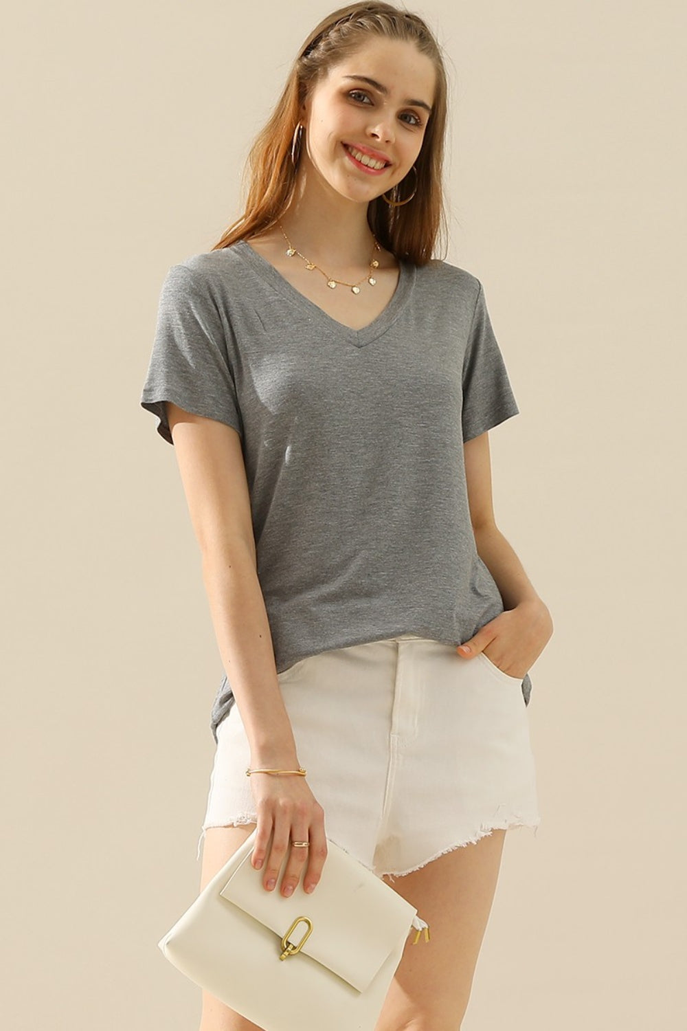 Ninexis Full Size V-Neck Short Sleeve T-Shirt | Shop Webbi