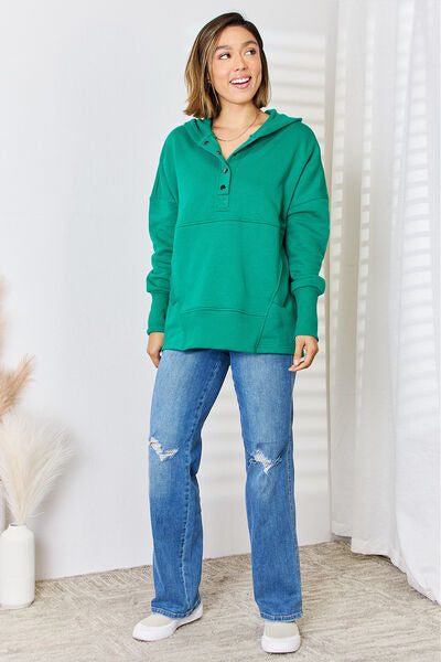 Zenana Half Snap Long Sleeve Hoodie | Shop Webbi 