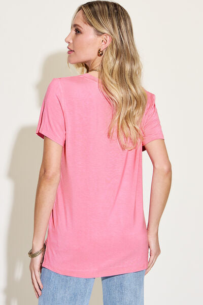 Basic Bae Full Size V-Neck High-Low T-Shirt | Shop Webbi