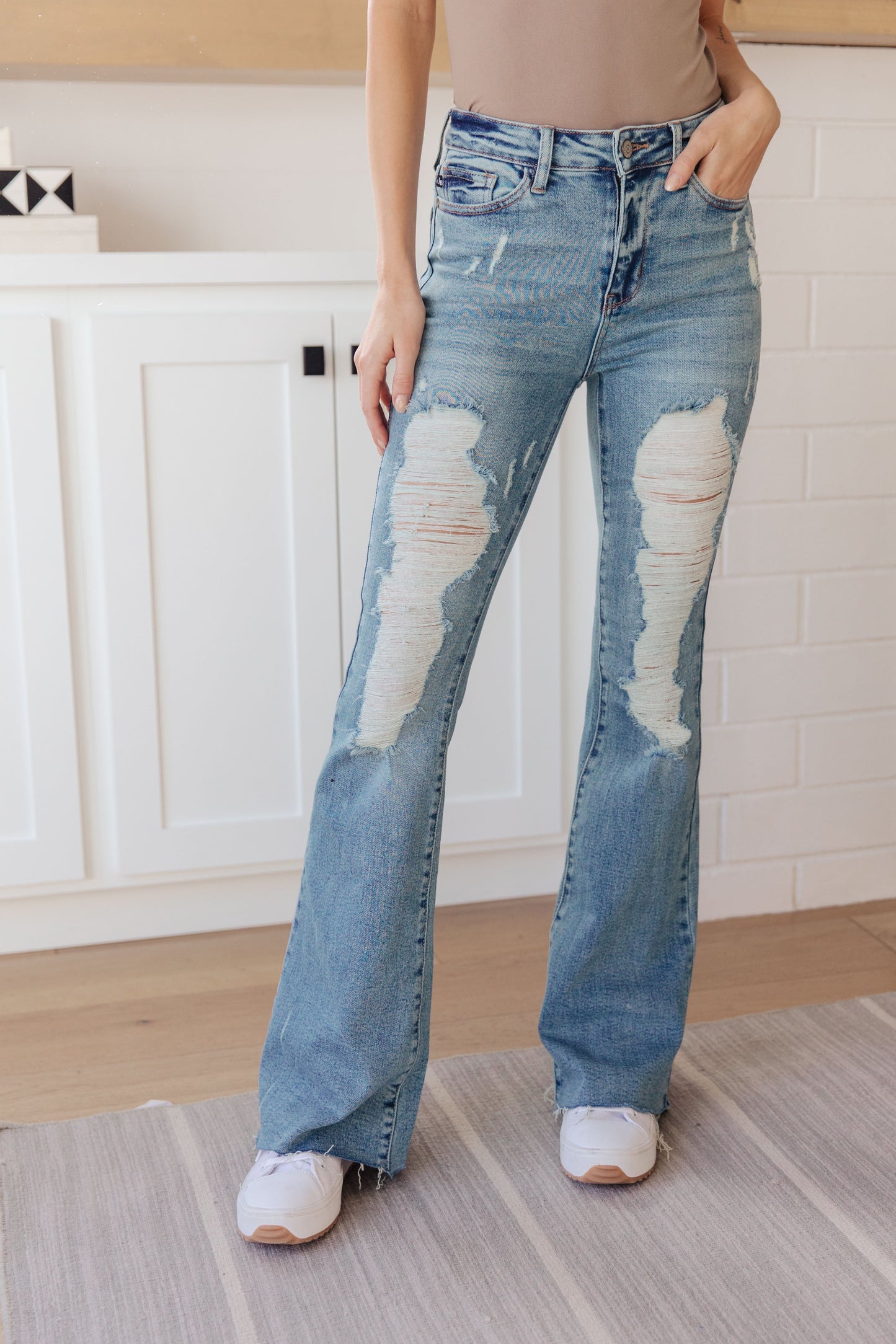 Judy Blue Kiana High Rise Heavy Destroy Flare Jeans