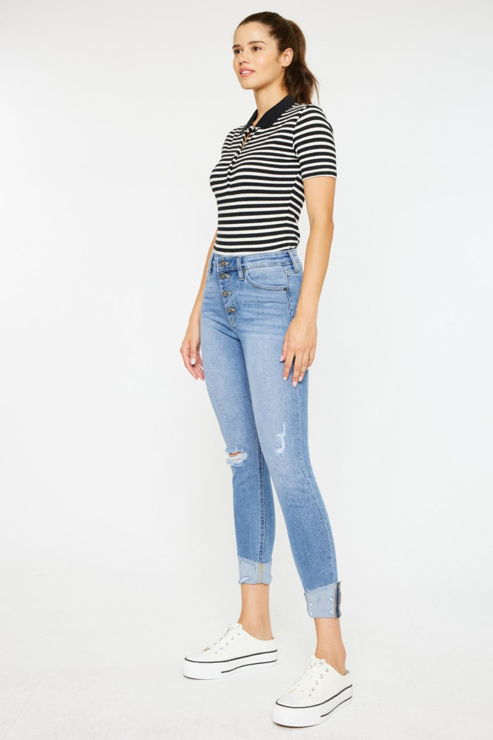 Kancan Distressed Cat's Whiskers Button Fly Jeans | Shop Webbi