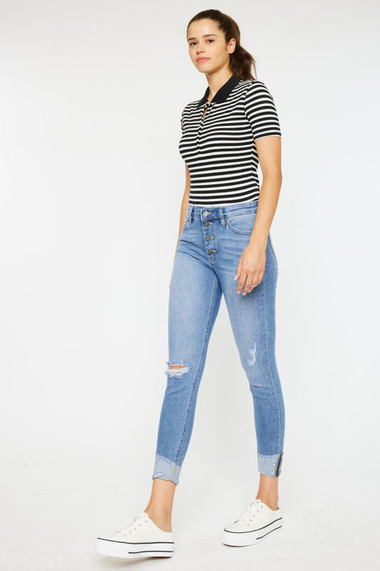 Kancan Distressed Cat's Whiskers Button Fly Jeans | Shop Webbi